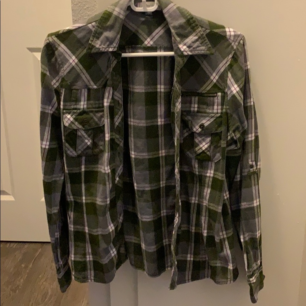 Olive Green Plaid Flannel